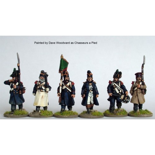 3rd/4th  Chasseurs a pied/ Grenadiers of the Imperial Guard command advancing in greatcoats and various headgear A