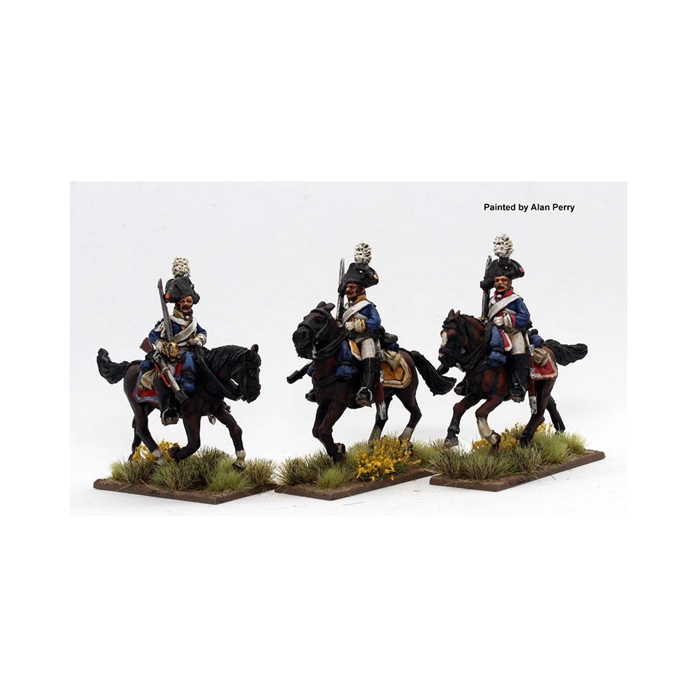 Dragoons galloping, swords shouldered (rounded saddlecloths)