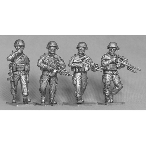 Four US infantry on patrol.