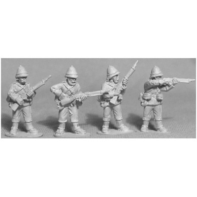 4 figures in British firing line poses.