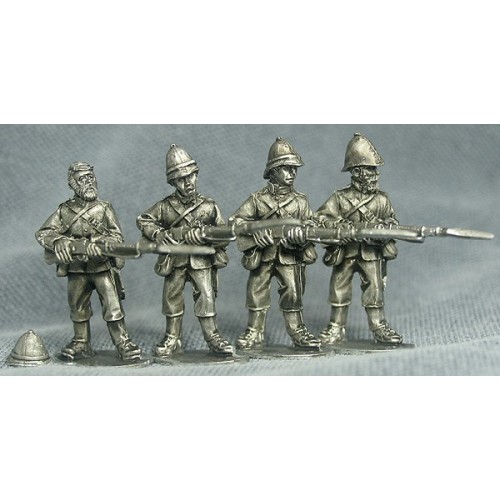 Four British infantry in stand-to poses.