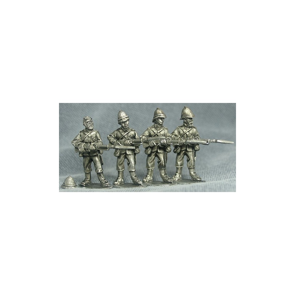 Four British infantry in stand-to poses.