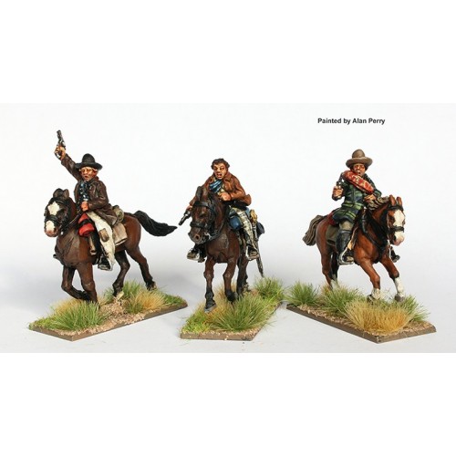 Confederate cavalry galloping with pistols in civilian clothing