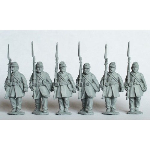 Confederate Infantry in Frock coats and kepis advancing