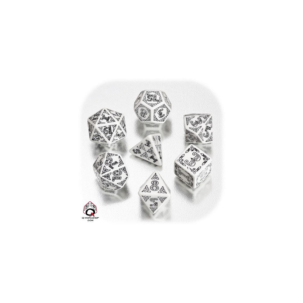 White & black Celtic 3D Revised Dice Set