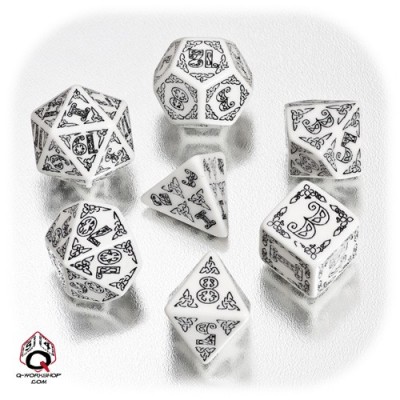 White & black Celtic 3D Revised Dice Set