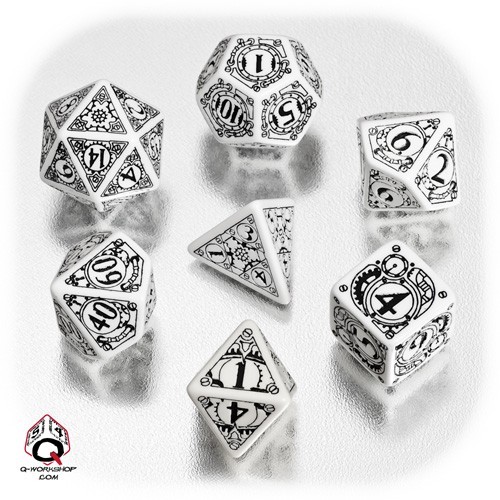 White & black Steampunk Dice Set