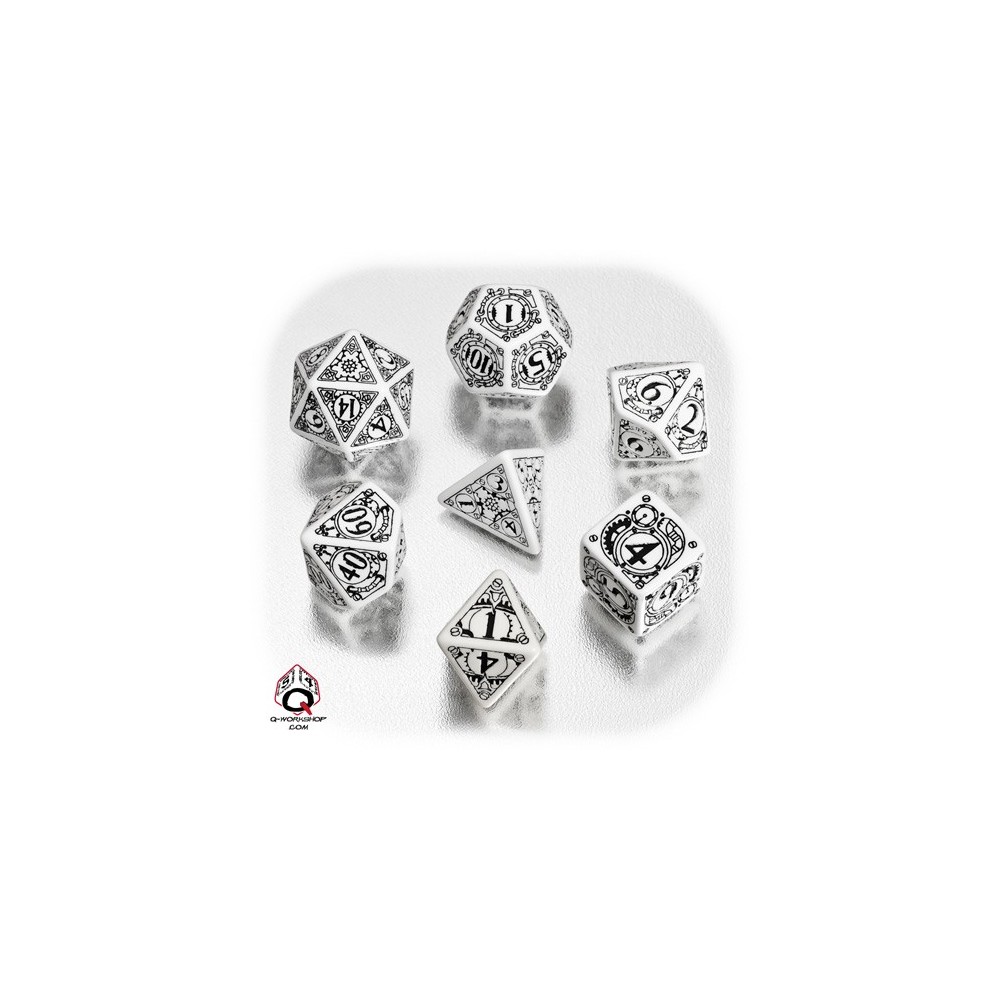 White & black Steampunk Dice Set