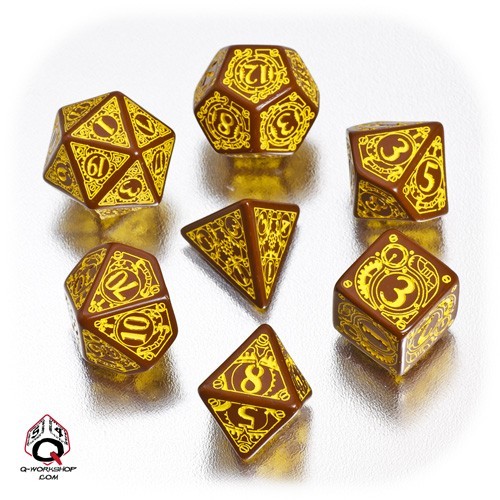 Brown & yellow Steampunk Dice Set