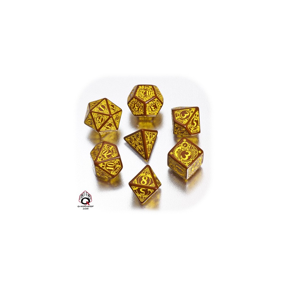 Brown & yellow Steampunk Dice Set